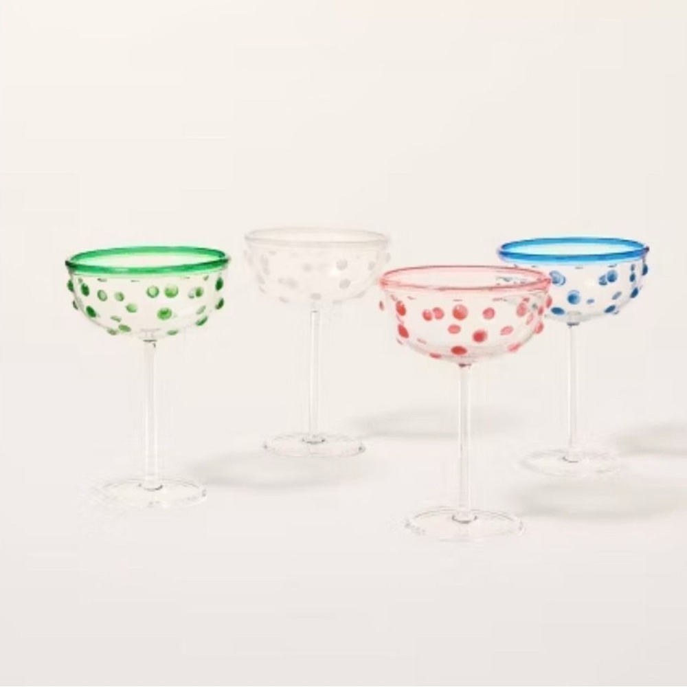 4pc Polka Dot Acrylic Coupe Drinkware Set - 8.11oz Green/Cream/Pink/Blue